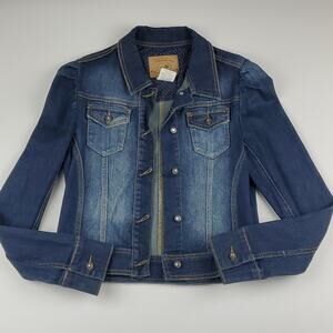Fishbone Jeans Denim Jacket Faded Distressed Jeweled Button Long Sleeve Large